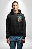 Sakin Ol Tüm Sorunlar Çözüldü Dondurma İle Erkek Kadın Siyah Ön Sırt Baskılı Kapüşonlu Sweatshirt Hoodie