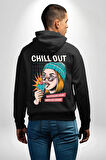 Sakin Ol Tüm Sorunlar Çözüldü Dondurma İle Erkek Kadın Siyah Ön Sırt Baskılı Kapüşonlu Sweatshirt Hoodie
