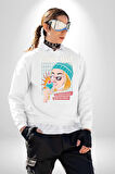 Sakin Ol Tüm Sorunlar Çözüldü Dondurma İle Erkek Kadın Unisex Dijital Baskılı Beyaz Sweatshirt