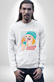 Sakin Ol Tüm Sorunlar Çözüldü Dondurma İle Erkek Kadın Unisex Dijital Baskılı Beyaz Sweatshirt