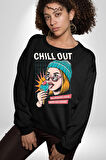 Sakin Ol Tüm Sorunlar Çözüldü Dondurma İle Erkek Kadın Unisex Dijital Baskılı Siyah Sweatshirt