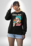 Sakin Ol Tüm Sorunlar Çözüldü Dondurma İle Erkek Kadın Unisex Dijital Baskılı Siyah Sweatshirt