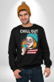Sakin Ol Tüm Sorunlar Çözüldü Dondurma İle Erkek Kadın Unisex Dijital Baskılı Siyah Sweatshirt