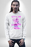 Siber Sokak Stili Erkek Kadın Unisex Dijital Baskılı Beyaz Sweatshirt