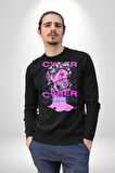 Siber Sokak Stili Erkek Kadın Unisex Dijital Baskılı Siyah Sweatshirt
