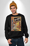 Tom Jerry Çizgi Film Şömine Çizgi Film Erkek Kadın Unisex Dijital Baskılı Siyah Sweatshirt