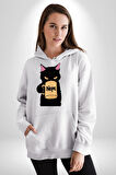 Nope Kedi Mizahi Kahve Tasarımı Erkek Kadın Beyaz Dijital Baskılı Kapüşonlu Sweatshirt Hoodie
