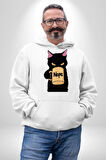Nope Kedi Mizahi Kahve Tasarımı Erkek Kadın Beyaz Dijital Baskılı Kapüşonlu Sweatshirt Hoodie
