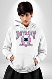 Detroit Kampüs Erkek Kadın Beyaz Dijital Baskılı Kapüşonlu Sweatshirt Hoodie