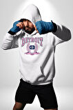 Detroit Kampüs Erkek Kadın Beyaz Dijital Baskılı Kapüşonlu Sweatshirt Hoodie
