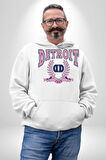 Detroit Kampüs Erkek Kadın Beyaz Dijital Baskılı Kapüşonlu Sweatshirt Hoodie