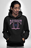 Detroit Kampüs Erkek Kadın Siyah Dijital Baskılı Kapüşonlu Sweatshirt Hoodie