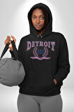 Detroit Kampüs Erkek Kadın Siyah Dijital Baskılı Kapüşonlu Sweatshirt Hoodie