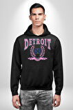 Detroit Kampüs Erkek Kadın Siyah Dijital Baskılı Kapüşonlu Sweatshirt Hoodie