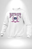 Detroit Kampüs Erkek Kadın Unisex Dijital Baskılı Beyaz Sweatshirt