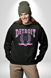 Detroit Kampüs Erkek Kadın Unisex Dijital Baskılı Siyah Sweatshirt