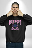 Detroit Kampüs Erkek Kadın Unisex Dijital Baskılı Siyah Sweatshirt