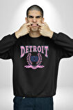 Detroit Kampüs Erkek Kadın Unisex Dijital Baskılı Siyah Sweatshirt