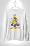 Minions Sevimli Karakter Tasarımı Erkek Kadın Unisex Dijital Baskılı Beyaz Sweatshirt