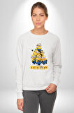 Minions Sevimli Karakter Tasarımı Erkek Kadın Unisex Dijital Baskılı Beyaz Sweatshirt
