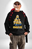 Minions Sevimli Karakter Tasarımı Erkek Kadın Unisex Dijital Baskılı Siyah Sweatshirt