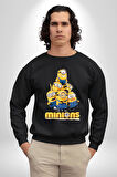 Minions Sevimli Karakter Tasarımı Erkek Kadın Unisex Dijital Baskılı Siyah Sweatshirt