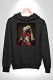 Deadpool İnci Küpeli Kız Erkek Kadın Siyah Dijital Baskılı Kapüşonlu Sweatshirt Hoodie