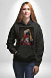 Deadpool İnci Küpeli Kız Erkek Kadın Siyah Dijital Baskılı Kapüşonlu Sweatshirt Hoodie