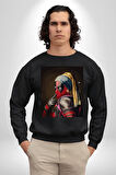 Deadpool İnci Küpeli Kız Erkek Kadın Unisex Dijital Baskılı Siyah Sweatshirt