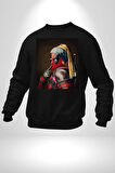 Deadpool İnci Küpeli Kız Erkek Kadın Unisex Dijital Baskılı Siyah Sweatshirt