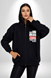 Korsan Aktivist Kırılgan İnsan Kargo Erkek Kadın Siyah Fermuarlı Baskılı Hırka Sweatshirt