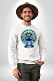 Stitch Kahve Keyfi Tasarımı Erkek Kadın Unisex Dijital Baskılı Beyaz Sweatshirt