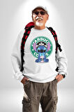 Stitch Kahve Keyfi Tasarımı Erkek Kadın Unisex Dijital Baskılı Beyaz Sweatshirt