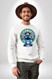 Stitch Kahve Keyfi Tasarımı Erkek Kadın Unisex Dijital Baskılı Beyaz Sweatshirt