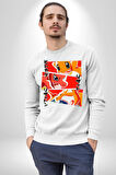 Charmander, Charmeleon ve Charizard Evolution Erkek Kadın Unisex Dijital Baskılı Beyaz Sweatshirt