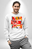 Charmander, Charmeleon ve Charizard Evolution Erkek Kadın Unisex Dijital Baskılı Beyaz Sweatshirt