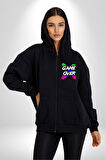 Game Over Oyun Bitti Erkek Kadın Siyah Fermuarlı Baskılı Hırka Sweatshirt
