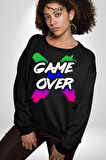 Game Over Oyun Bitti Erkek Kadın Unisex Dijital Baskılı Siyah Sweatshirt