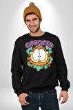 Garfield Kedi Çizgi Film Erkek Kadın Unisex Dijital Baskılı Siyah Sweatshirt