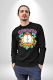 Garfield Kedi Çizgi Film Erkek Kadın Unisex Dijital Baskılı Siyah Sweatshirt