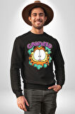 Garfield Kedi Çizgi Film Erkek Kadın Unisex Dijital Baskılı Siyah Sweatshirt