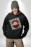 Dudak Dolar Açgözlülük Simgesi Erkek Kadın Unisex Dijital Baskılı Siyah Sweatshirt