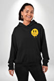 Eriyen Emoji Bugün Hissetmiyorum Erkek Kadın Siyah Ön Sırt Baskılı Kapüşonlu Sweatshirt Hoodie