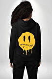 Eriyen Emoji Bugün Hissetmiyorum Erkek Kadın Siyah Ön Sırt Baskılı Kapüşonlu Sweatshirt Hoodie
