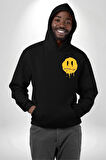 Eriyen Emoji Bugün Hissetmiyorum Erkek Kadın Siyah Ön Sırt Baskılı Kapüşonlu Sweatshirt Hoodie