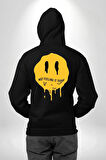 Eriyen Emoji Bugün Hissetmiyorum Erkek Kadın Siyah Ön Sırt Baskılı Kapüşonlu Sweatshirt Hoodie