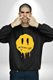 Eriyen Emoji Bugün Hissetmiyorum Erkek Kadın Unisex Dijital Baskılı Siyah Sweatshirt