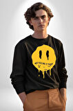 Eriyen Emoji Bugün Hissetmiyorum Erkek Kadın Unisex Dijital Baskılı Siyah Sweatshirt