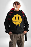 Eriyen Emoji Bugün Hissetmiyorum Erkek Kadın Unisex Dijital Baskılı Siyah Sweatshirt
