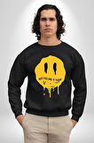 Eriyen Emoji Bugün Hissetmiyorum Erkek Kadın Unisex Dijital Baskılı Siyah Sweatshirt
